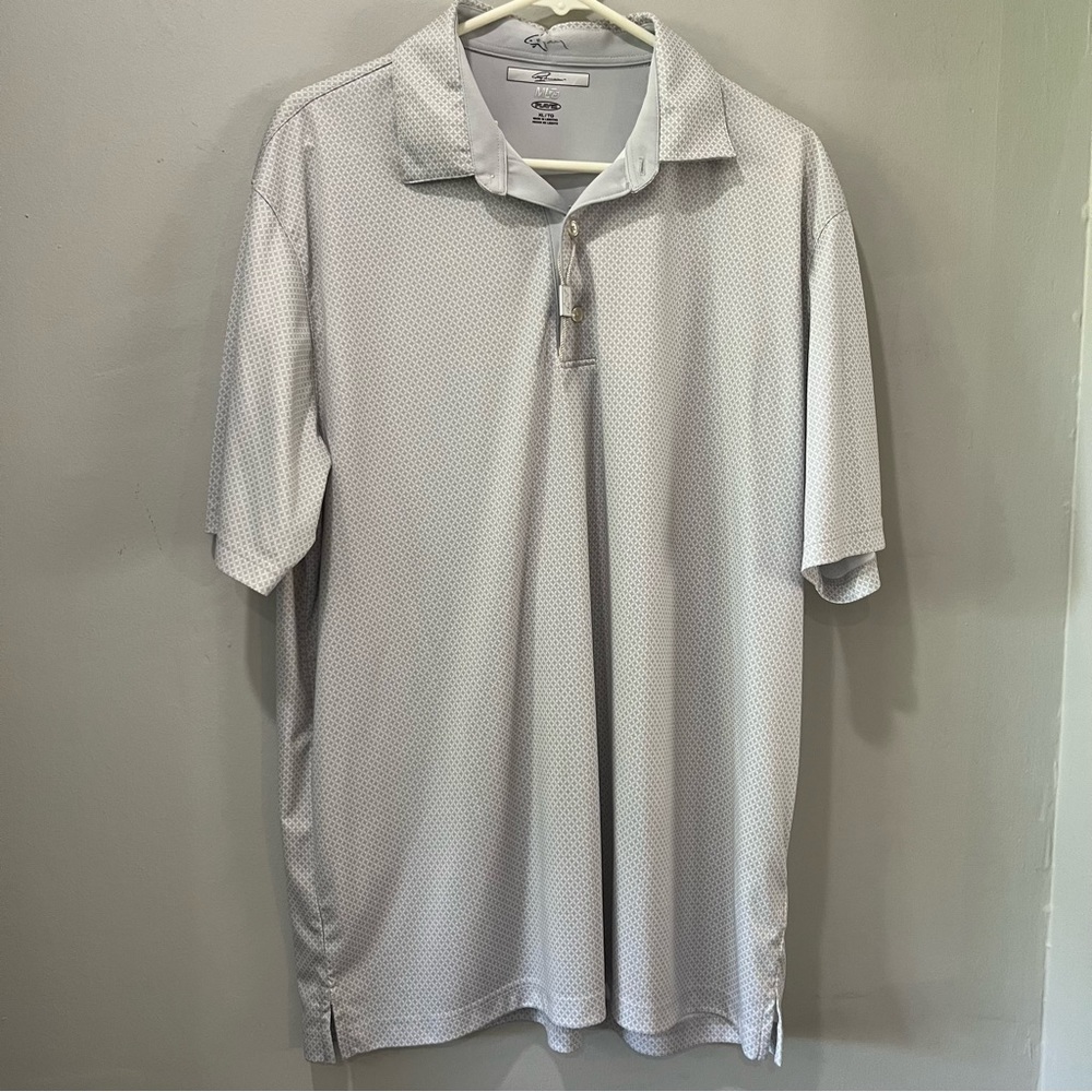 GREG NORMAN GOLF PLAY DRY ‎   FIT PATTERNED MENS XL GRAY POLO  SHIRT NEW